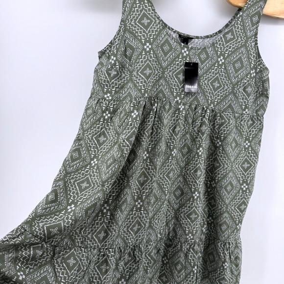 torrid Tops - Torrid Babydoll Dress Size 0 Olive Green Geometric Print Tiered Pocket Tank